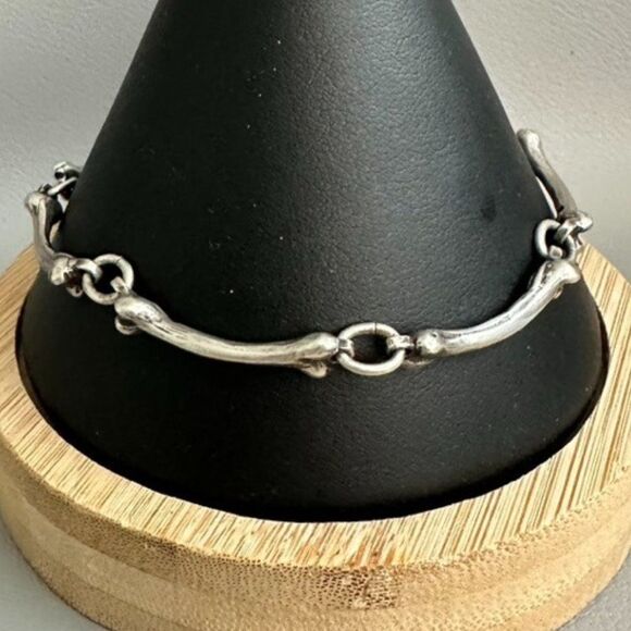 Sterling Silver 925 Bones Link Bracelet 8" - Picture 7 of 10
